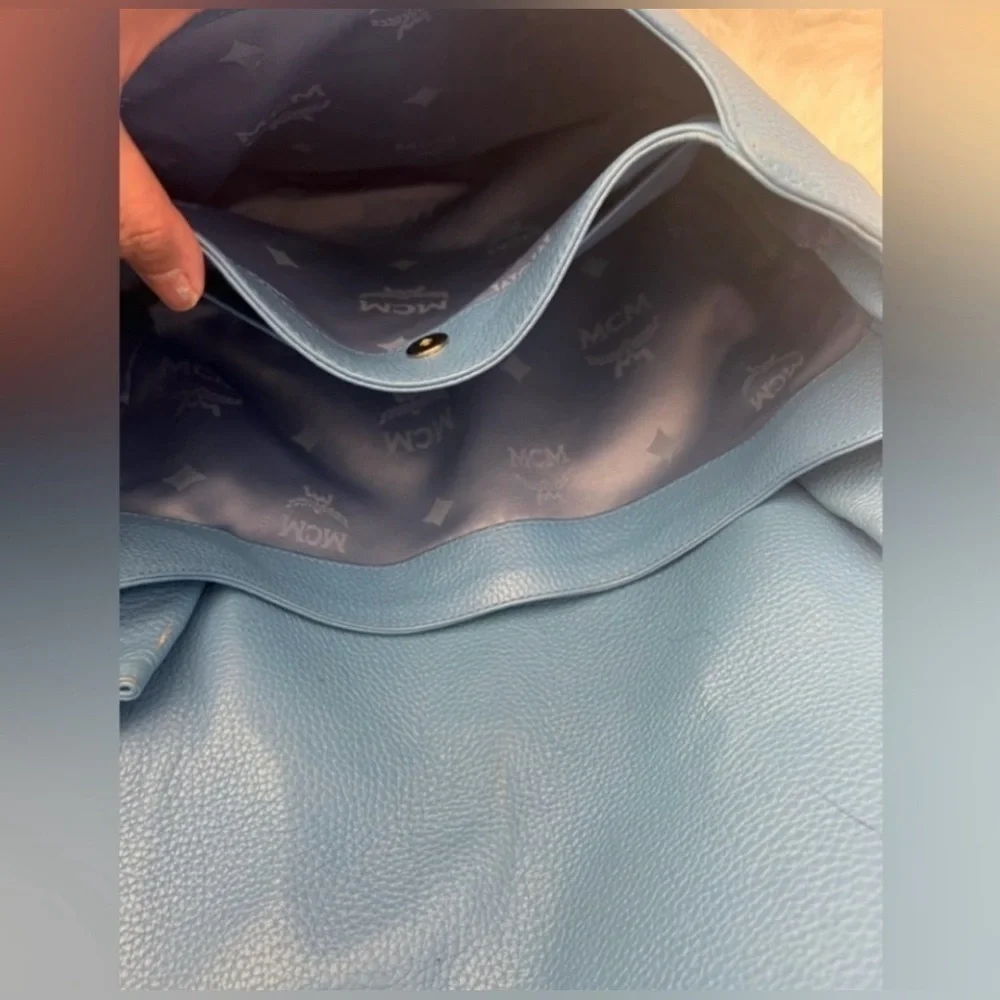 MCM Teal Blue Leather Studded Saddle Bag